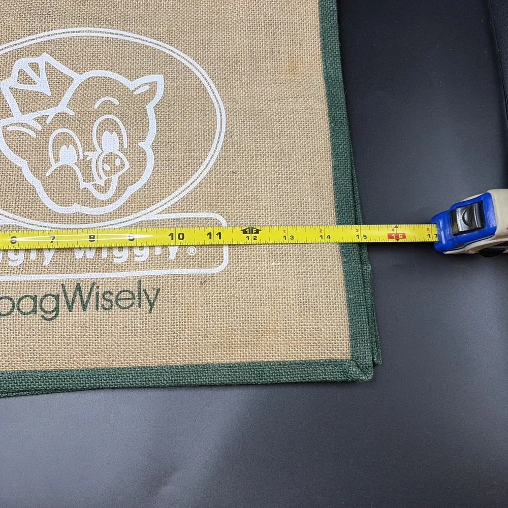 Piggly Wiggly PIG Head Burlap Nylon Handles Reuseable Packable Bag Grocery Store
